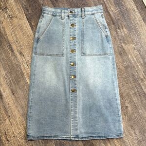 Modest Denim Button-Front Skirt 4